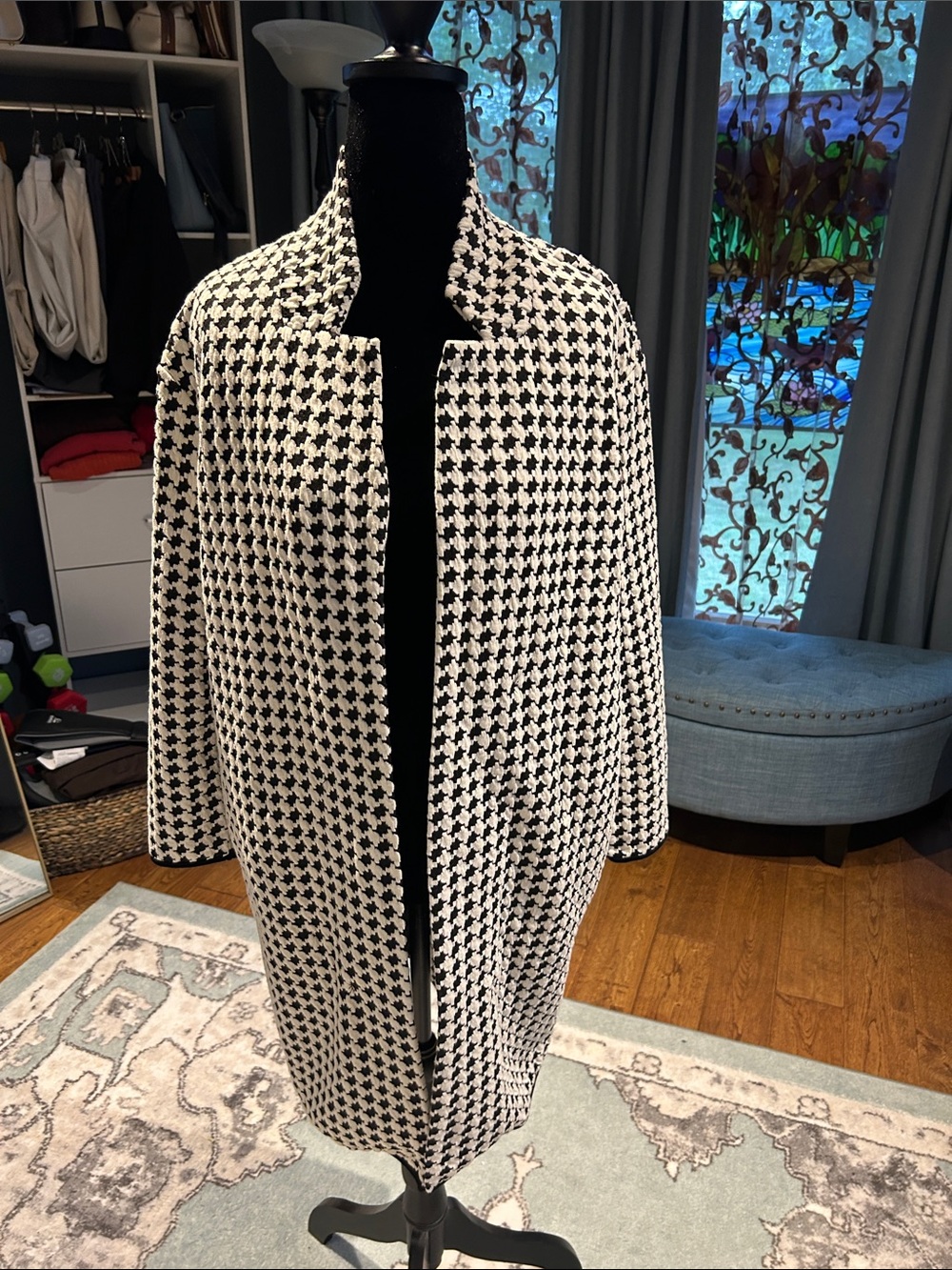 Philosophy Black and White Houndstooth Open Cape Coat
